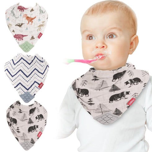Nuby 3 Pc Baby Bibs, Muslin Reversible 100% Natural Cotton Teething Accessory for Boys and Girls