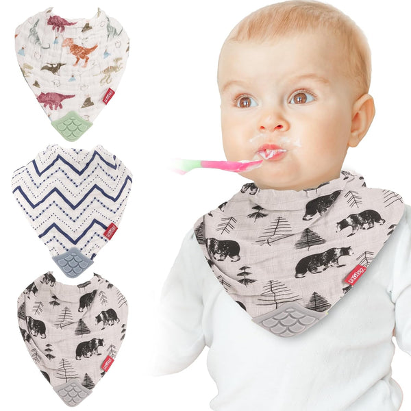 Nuby 3 Pc Baby Bibs, Muslin Reversible 100% Natural Cotton Teething Accessory for Boys and Girls
