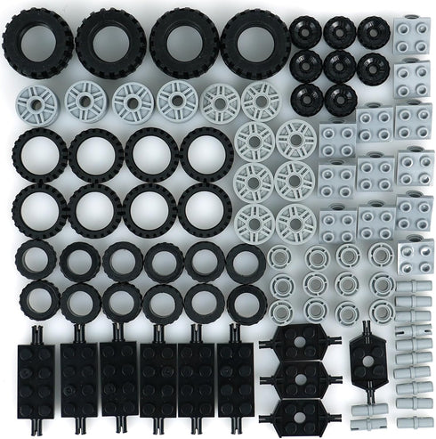 Set, BroTex Wheels and Axles Building Blocks Vehicle Truck Tires Compatible with Classic Bricks Car Parts