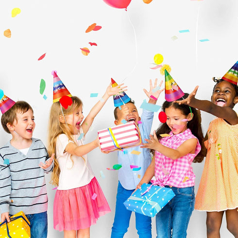 Rainbow Cone Party Hats for Kids & Adults - 12 Pack, 8 inch for Birthday Parties & Classroom Decorations