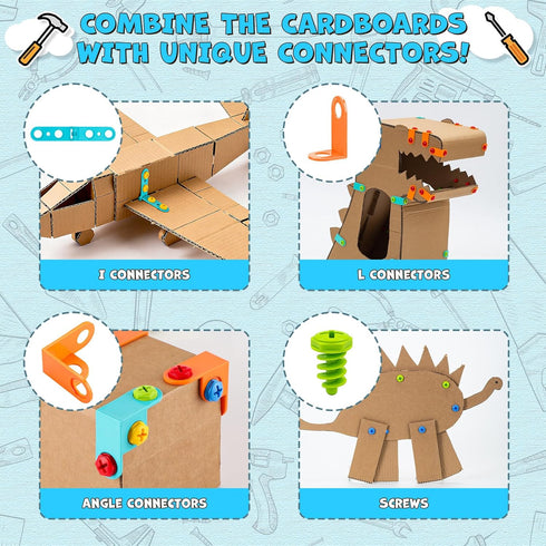 196 5 6 7 8 PCS Cardboard Cutter for Kids, Reusable Safe Cardboard Tools for Kids with Box, Gloves, Screws, Connectors