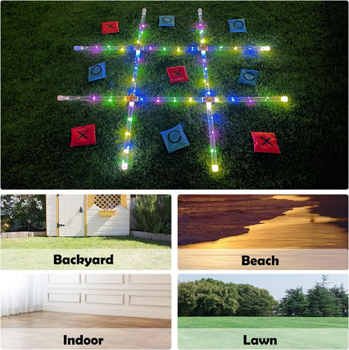 Outdoor Games Giant Tic Tac Toe, Glow in the Dark Yard Lawn Game for Family Fun