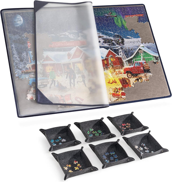 Tektalk Jigsaw Puzzle Board with 6 Sorting Trays - Portable Puzzle Mat