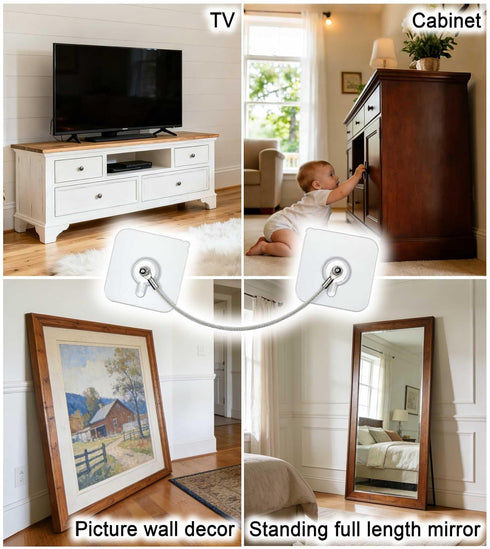 10 Pack, 12 inches Furniture Anchors Kit for Baby Proofing, Adhesive TV Safety Straps Use to Prevent Falling and Anti