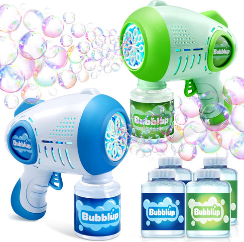 JOYIN 2 Packs Bubble Guns with 4 Bottles Bubble Solution, Light Up Automatic Bubble Machine Gun for Kids & Adults