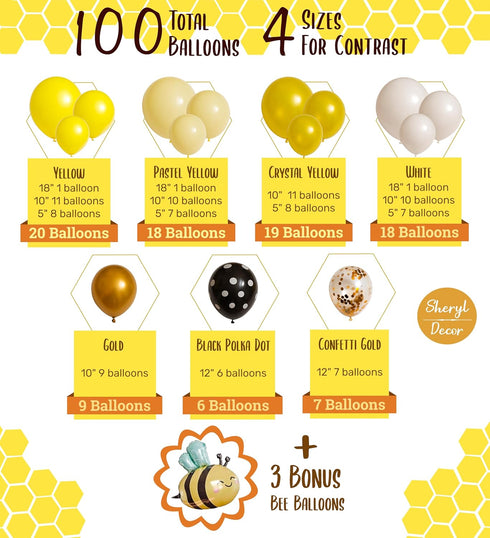 ALL-IN-1 Bee Balloons Garland Kit & Arch - Black Yellow and White Bumble Bee Balloons for Gender Reveal Party Supplies