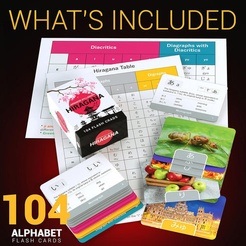 Japanese Syllabary Hiragana Flash Cards – 104 Character Writing System for Educational Language Learning