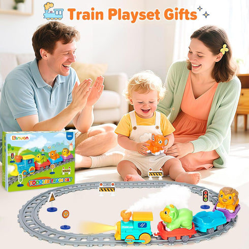 Set 1-3 1 2 3 4 5 Electric Train for Toddlers, Realistic Steam Train Toys for Kids with Tracks, Animal Toys