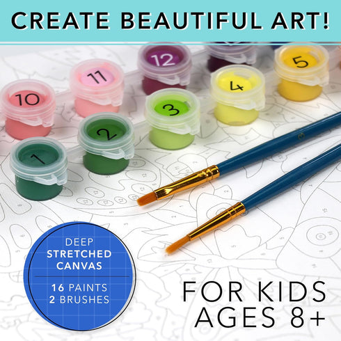 Bright Stripes Paint by Numbers Kit for Kids - Easy Canvas with Frame, Amazing Ocean Paint Kit