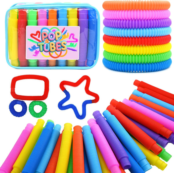 Pop Tubes Sensory Toys - 30 Pack Stretchy Fidget Toys, Stress Relief for Kids & Adults, Autism Sensory Tools