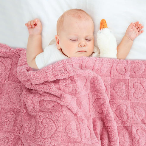 Plush Soft Heart Checkered Baby Blanket, Fleece Infant Toddler Blankets for Girls Boys, Lightweight Breathable 32"×37"
