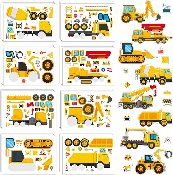 Ozepao 24 Sheets Construction Truck Stickers for Kids, Make Your Own Construction Vehicles,