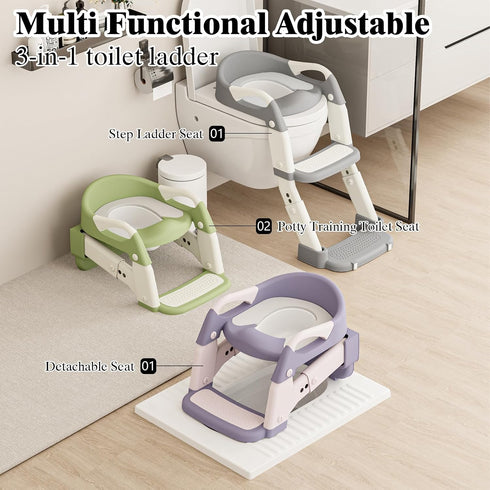 DEEKI 3 1 in Potty Training Seat with Step Stool Ladder Foldable Anti-slip Toilet Chair Potty Seat for Toddlers Kids