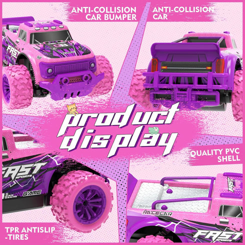 1:20 20Km/h 2.4GHz Remote Control Car for Girls: Scale Pink Purple Rc Truck with LED Light and DIY Windmills - All