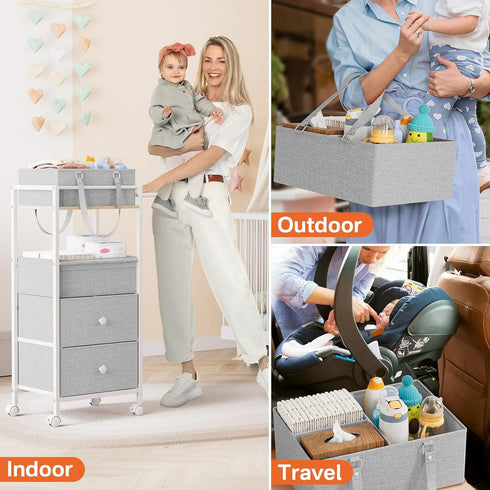 3In1 Modanais Baby Diaper Caddy Organizer Cart with Drawers - Rolling Storage Cart with Wheels, Removable Diaper Caddy