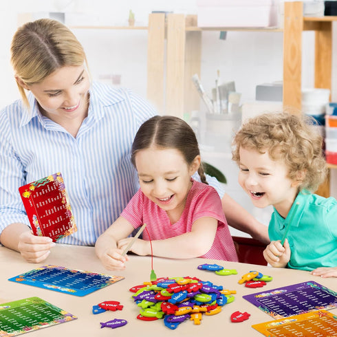 SpringFlower Wooden Magnetic Sight Word Fishing Game - Educational Toy for 3-6 Year Old Kids, Boys & Girls, Homeschool