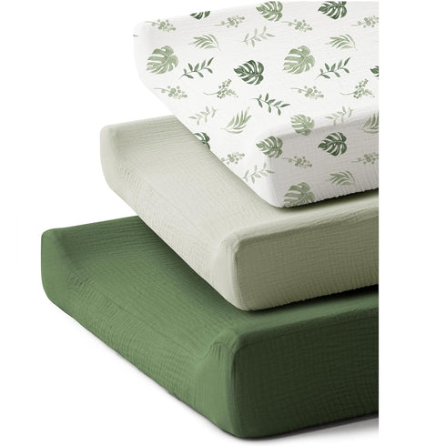 Coreeky 3 Pack Muslin Changing Pad Covers for Girl, Boy, 100% Soft Cotton