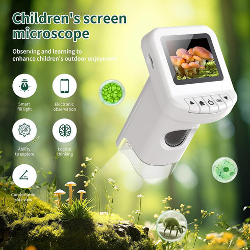 WSDMIC 1200X 2.0" 6-12 Handheld Portable Microscope for Kids Digital Scope Screen Rechargeable STEM Toy Slide Kit