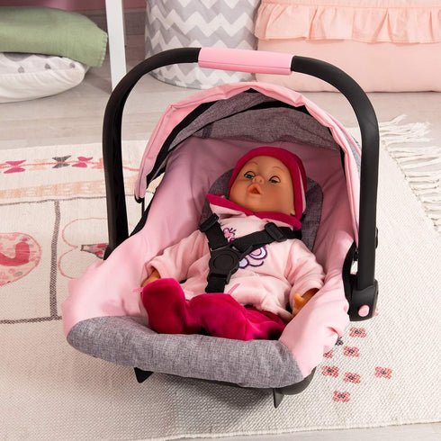 67933AA 18" Bayer Design Toy, Car Seat Easy Go for Neo Vario Pram with Cover, Doll Accessories, Pink, Grey