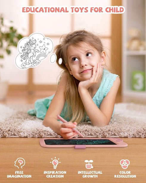 10 Inch Dinosaur Writing Tablet for Kids, Educational Travel Toy, Birthday Gift for 3-9 Year Olds (Pink)