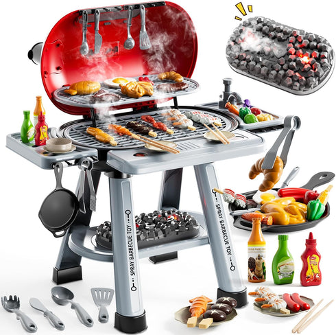 Kids BBQ Grill Playset for Kids Ages 4-8, Play Kitchen Toys with