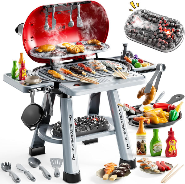 Kids BBQ Grill Playset for Kids Ages 4-8, Play Kitchen Toys with