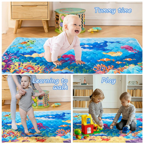 Lucakuins 50" 50" Baby Play Mat, X Playpen Mat Premium Foam Baby Floor Play Mats, Foldable Thick One-Piece Crawling