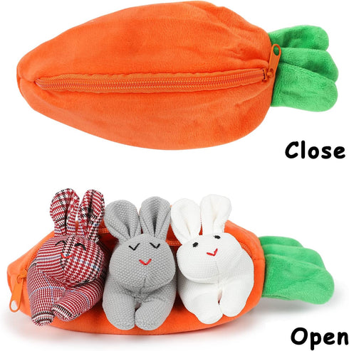 ZZXIAOJIE Easter Hide-and-Seek Bunnies in Carrot Pouch,Three Bunnies in a Carrot Purse,Carrot Plush Toy,Plush Stuffed
