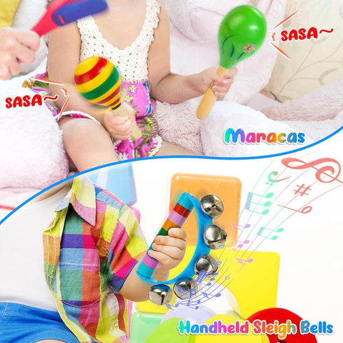 Kids Musical Instruments, Wooden Toys Set for Toddlers Age 2-4 with Xylophone Maracas Tambourine Birthday Gift
