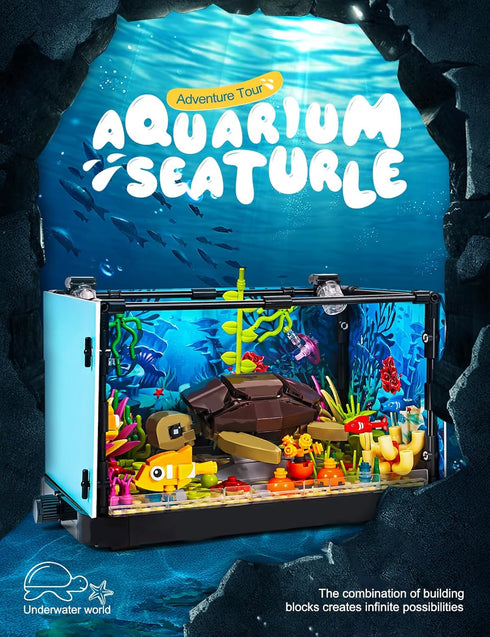 Set (753Pieces) SEMKY Turtle Building Blocks with LED Lights, Creative Sea Animal Model Gifts for Kid and Adult