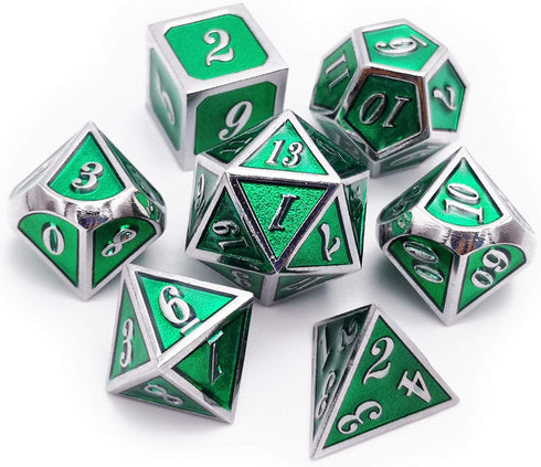 Haxtec 7 Die Metal DND Dice Set, Green Elven Goblin D&D Dice Compatible with Dungeons and Dragons RPG