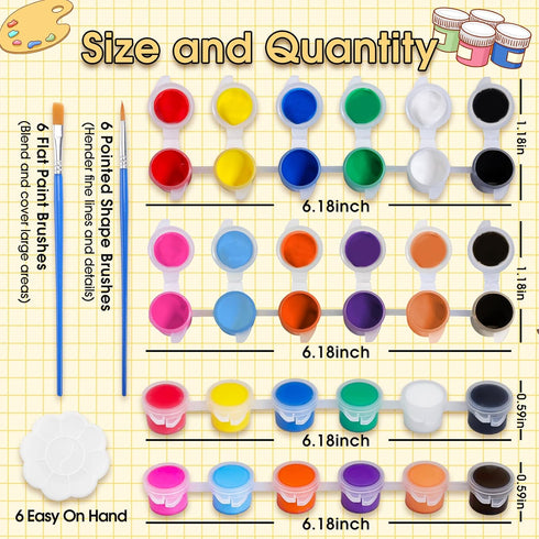 6 PCS Mini Paint Set,Kids Paint Bulk Set,Washable Acrylic Paint Strips Set for Kids & Adults,12 Filled Paint Strips in 12 Colors,12 Brushes 6 Mixing Palettes Perfect for Home Classroom Party Favors by Nakotii