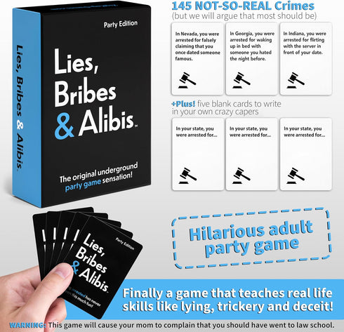 Lies, Bribes & Alibis - Fun Party Card Game for Date Nights, College Gatherings, and Game Nights