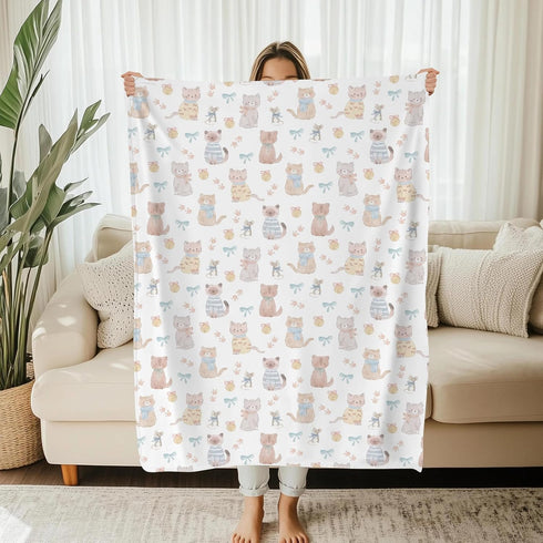 Cstdyfrv 50x60in Cute Cats Mouse Baby Blankets for Boys Girls Pastel Kittens Paws Bows Bells Infant Toddler Blankets