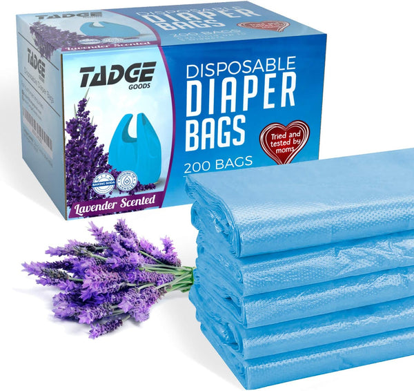Baby Disposable Diaper Bags Scented with Lavender - Odor Absorber Biodegradable Plastic