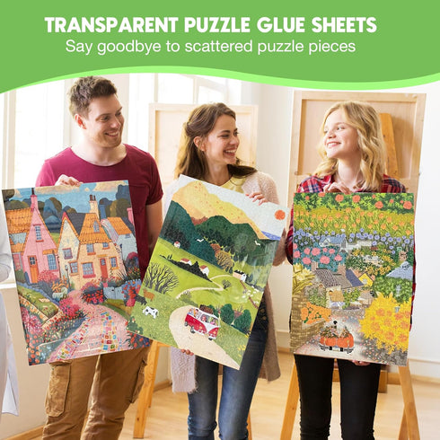 64 8x1000-Piece Nariolar Ultra-Adhesion Transparent Puzzle Glue Sheets, Puzzle Saver Sheets for Preserving Up