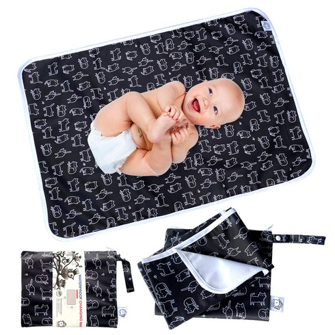 Flockthree Waterproof Baby Diaper Changing Pad with Storage Bag, Washable Wipeable Reusable Travel Mat, Cats