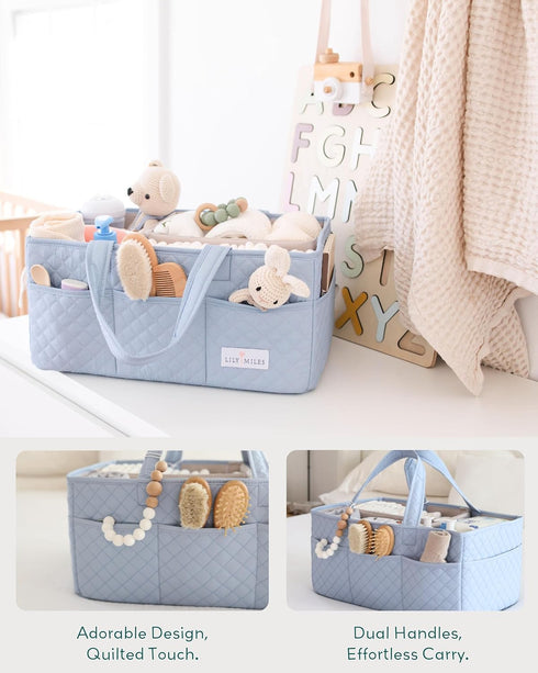 Lily Miles Baby Diaper Caddy Organizer, Quilted Nursery Storage Organizer for Newborn Essentials and Diaper Changing