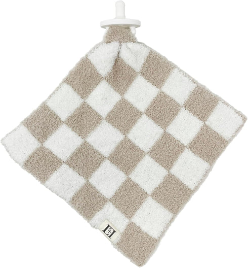 L+L USA Checkered Baby Lovey Pacifier/Teether Holder 10"x10" - DreamSoft Plush Fluffy