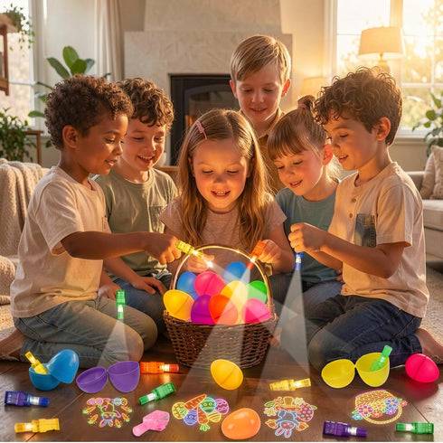 24 Pack Easter Eggs Filled LED Finger Lights ,Light Up Toys Glow In The Dark Non Candy Gifts Easter Egg Fillers Easter