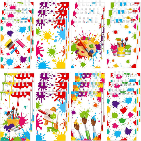 24 Pieces Mini Notebooks, Art Painting Party Favors, Spiral Notepads for Kids Paint Birthday Party Classroom Rewards
