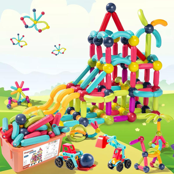 Magnetic Blocks Kids Toys, 64Pcs Large Magnetic Building Sticks for STEM Learning, Includes 2 Cars