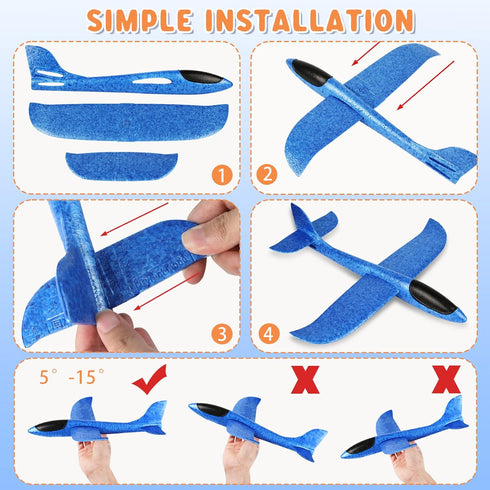 VCOSTORE 4 Pack Foam Airplanes, Foam Glider Plane 17.5" - Large Throwing Glider Airplane Toy for 3-12 Years Old