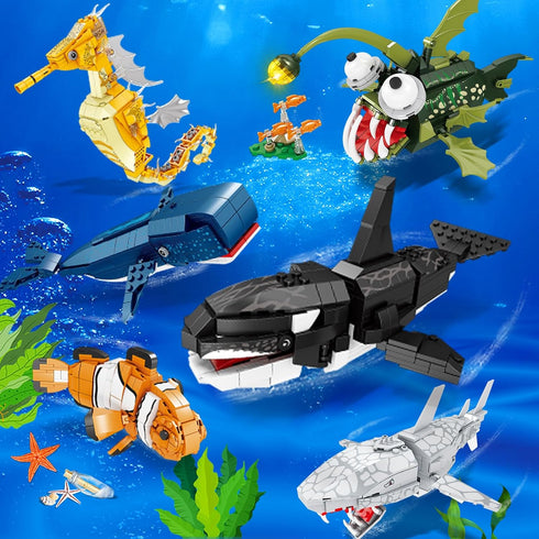 Sets,Ocean 8 9 10 KAZI Orca Toys Building Blocks,Deep Sea Creatures Building Toy Animal Toys for Kids Ages Plus,STEM