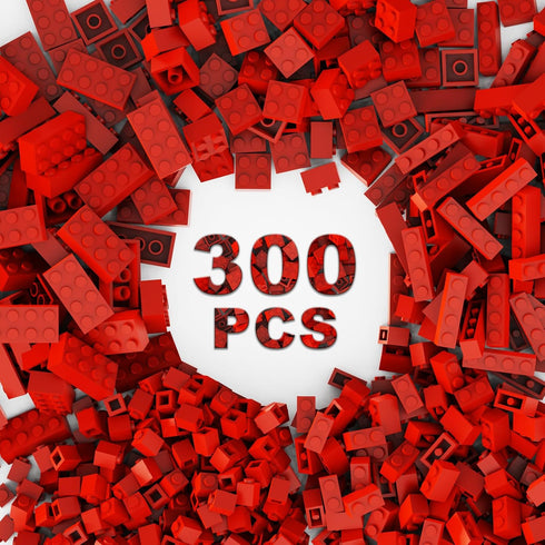 300 Pcs Classic Building Bricks - Red Bulk Bricks Compatible with Lego for Creative Building Block Toys