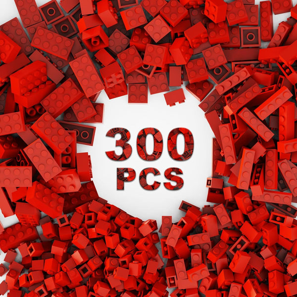 300 Pcs Classic Building Bricks - Red Bulk Bricks Compatible with Lego for Creative Building Block Toys