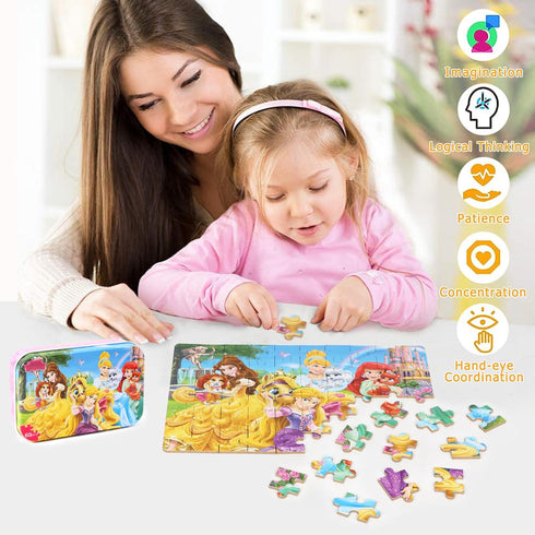 LELEMON Puzzles for Kids Ages 4-8, 60 Piece Educational Learning Puzzle Games in a Metal Box for Boys and Girls