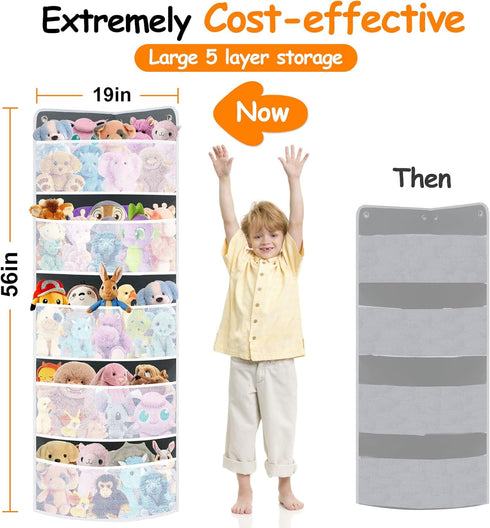 Soft Corner Shelf Toy Storage Organizer, Wall Mount Child-Friendly Organizer for Kids Bedroom with 5 Large Mesh Pockets