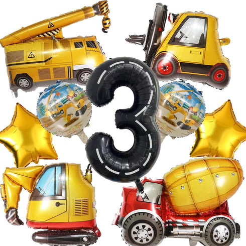 DUNSEO Construction Truck Balloons for Boys 3rd Birthday Party Supplies - Tractor Themed