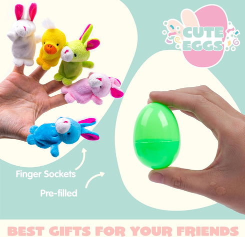 24 JOYIN Pcs Prefilled Easter Eggs with Animal Finger Puppets for Toddlers and Kids, Easter Basket Stuffers, Easter Egg